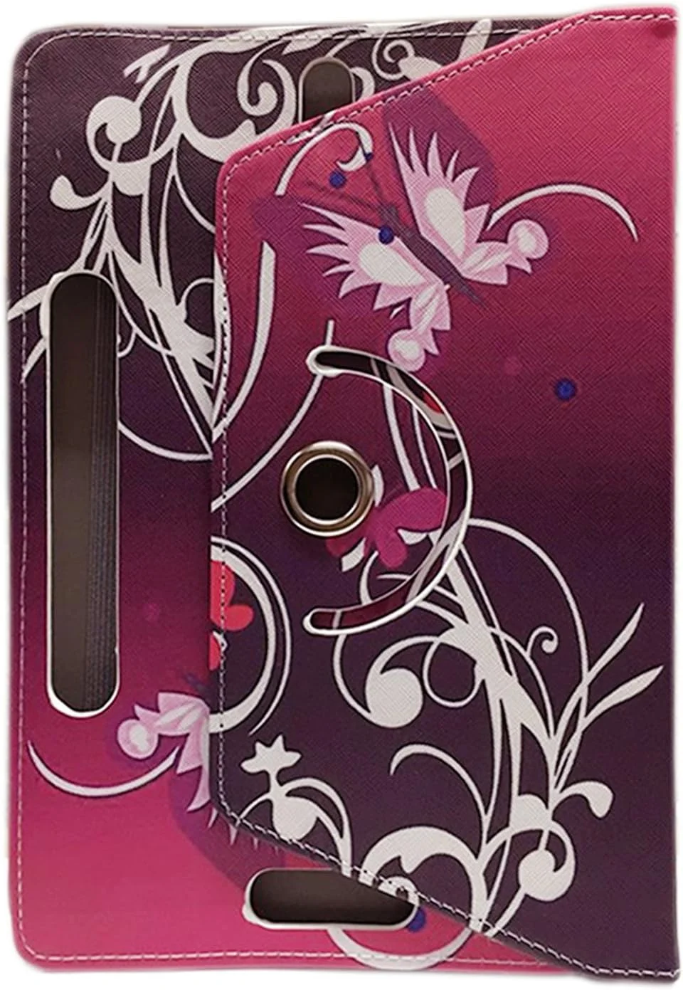 کیف تبلت یونیورسال 8.0 اینچی، کاور چند زاویه ای استند دار طرح دار مناسب برای تمام تبلت های 8.0 اینچی سامسونگ، لنوو، ایسر، هواوی، سونی، اپل، توشیبا و تبلت های اندرویدی (پروانه بنفش)