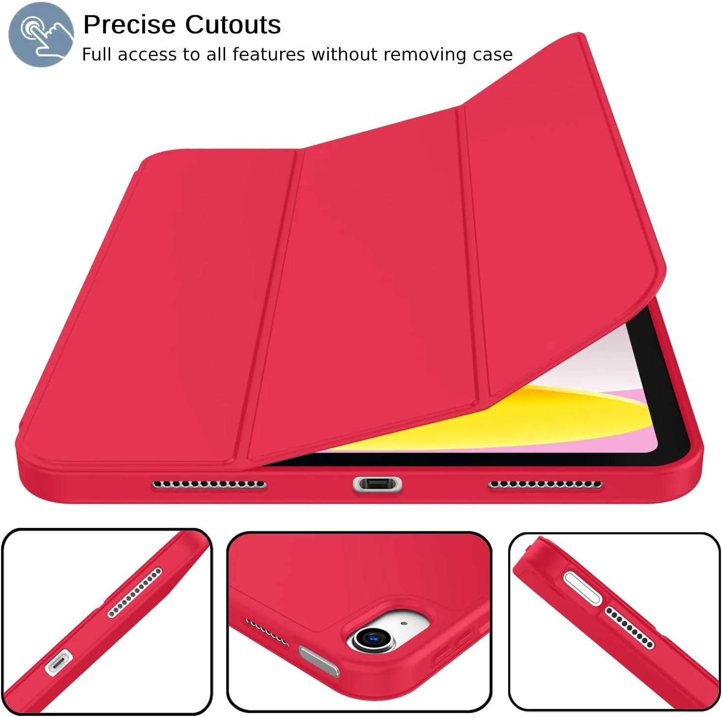 کاور آیپد (A16) نسل 11 / کاور آیپد نسل 10 [11 اینچ 2025 / 10.9 اینچ 2022] دارای جای قلم، کاور هوشمند سه تایی با پشت TPU نرم، بیدار/خواب خودکار (قرمز)