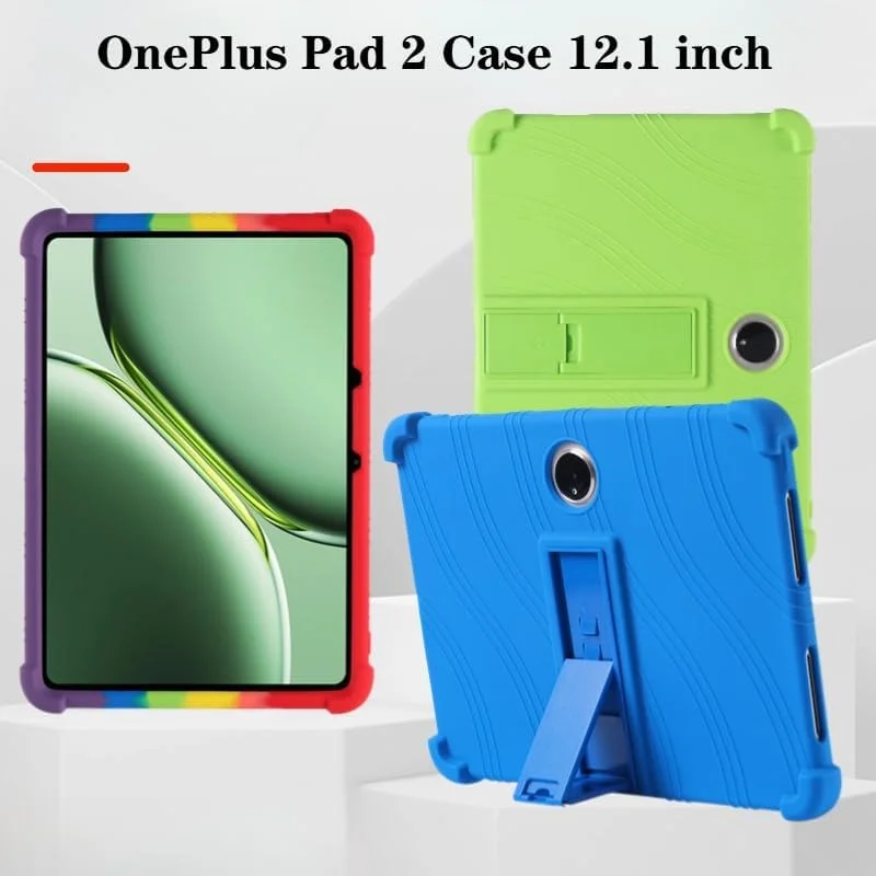 محافظ ضد ضربه Gruattreay سازگار با تبلت OnePlus Pad 2 سایز 12.1 اینچ (مدل 2024)، کاور سیلیکونی نرم تبلت با پایه نگهدارنده پشتی (مشکی)
