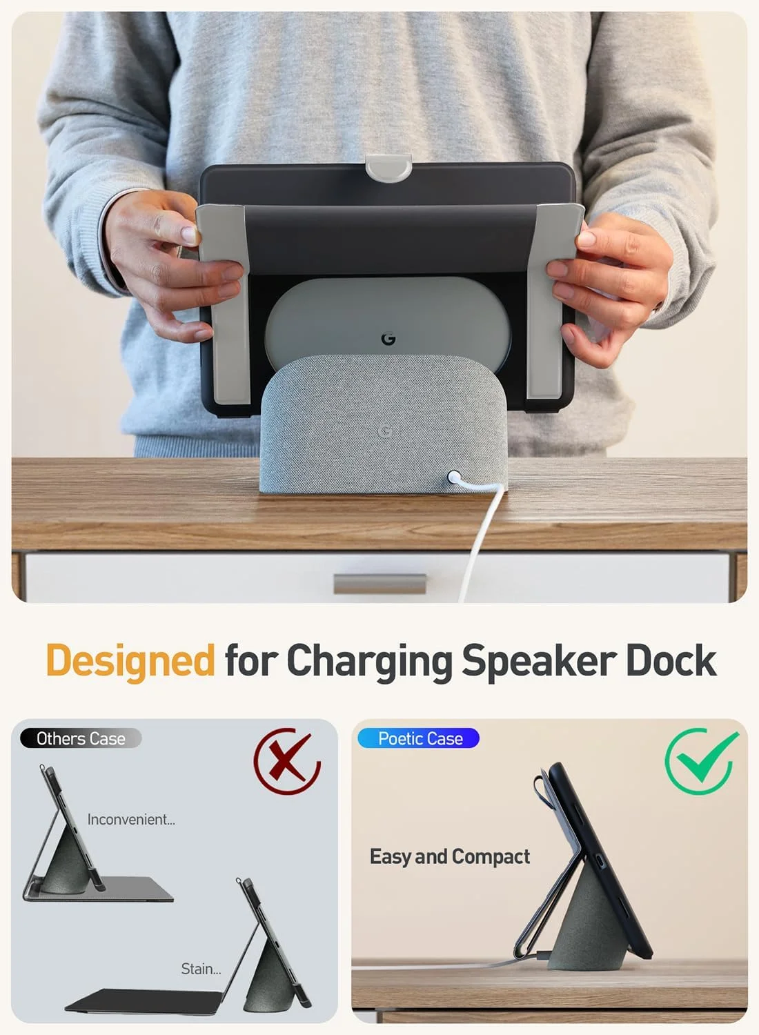 کیف محافظ تبلت گوگل پیکسل (2023) مدل Poetic Explorer با قابلیت استند مغناطیسی و پایه ضد استرس، خاکستری فضایی