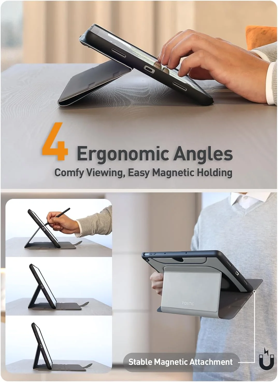 کیف محافظ تبلت گوگل پیکسل (2023) مدل Poetic Explorer با قابلیت استند مغناطیسی و پایه ضد استرس، خاکستری فضایی