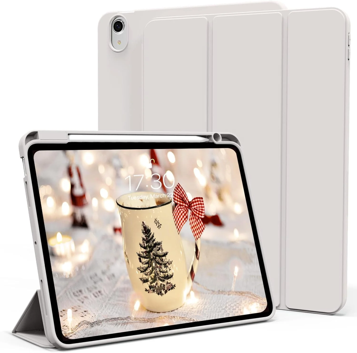 کیف کنکه برای آیپد ایر نسل 5 سال 2022 / آیپد ایر نسل 4 سال 2020 10.9 اینچی، کیف باریک سه تایی با قابلیت خواب/بیدار شدن خودکار و جای مداد، پوشش پشتی هوشمند TPU نرم برای آیپد ایر 5/4، خاکستری