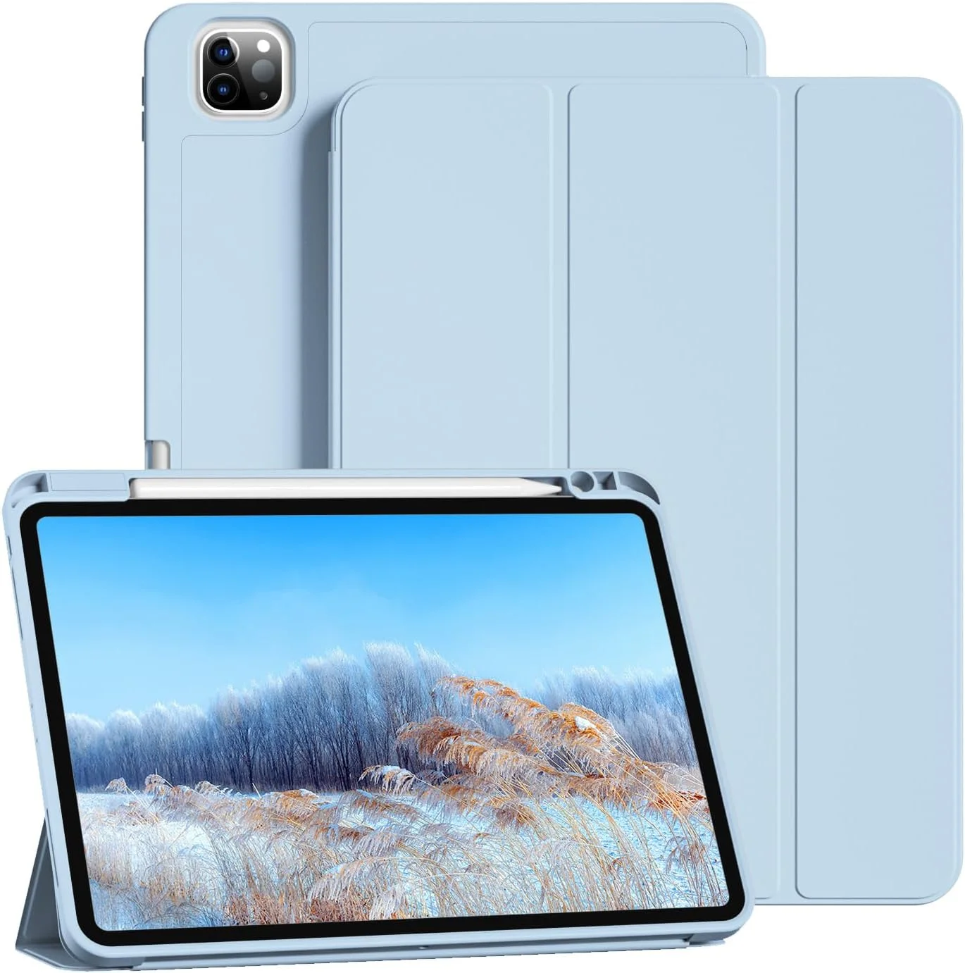 کاور KVTVOU برای آیپد پرو 11 اینچ نسل 4/3/2 (2022/2021/2020) با جای قلم، پشتیبانی از شارژ قلم، حالت خواب و بیدار خودکار، آبی روشن