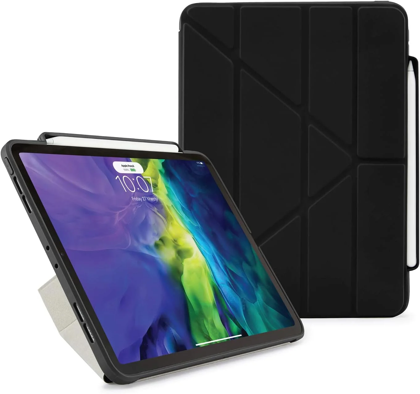 کیف مدادی اوریگامی Pipetto طراحی شده برای کاور/کیف آیپد پرو 11 اینچی اپل (2020) با پایه 5 در 1 | ضربه گیر TPU مقاوم در برابر ضربه | سازگار با همگام سازی و شارژ Apple Pencil 2 - مشکی