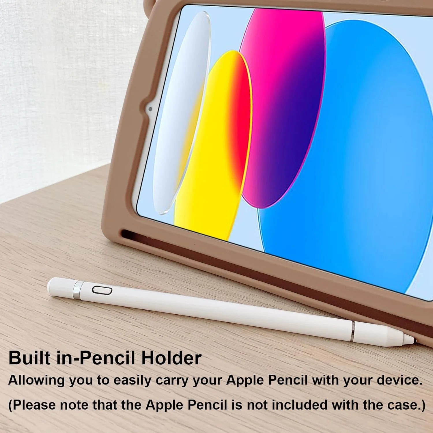 کیف A-BEAUTY سازگار با آیپد نسل 10، 10.9 اینچ مدل 2022، طراحی زیبا، جالب و خنده دار برای کودکان دختر و پسر، دارای جای قلم، استند و بند شانه، خرس قهوه ای