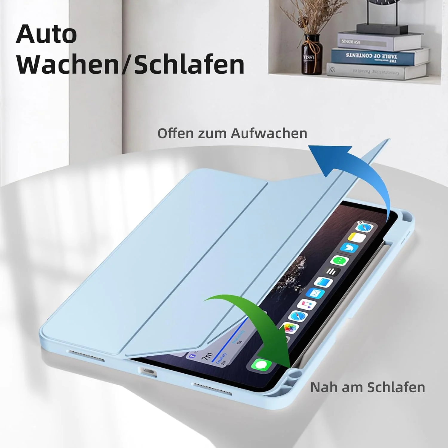 کاور KVTVOU برای آیپد پرو 11 اینچ نسل 4/3/2 (2022/2021/2020) با جای قلم، پشتیبانی از شارژ قلم، حالت خواب و بیدار خودکار، آبی روشن