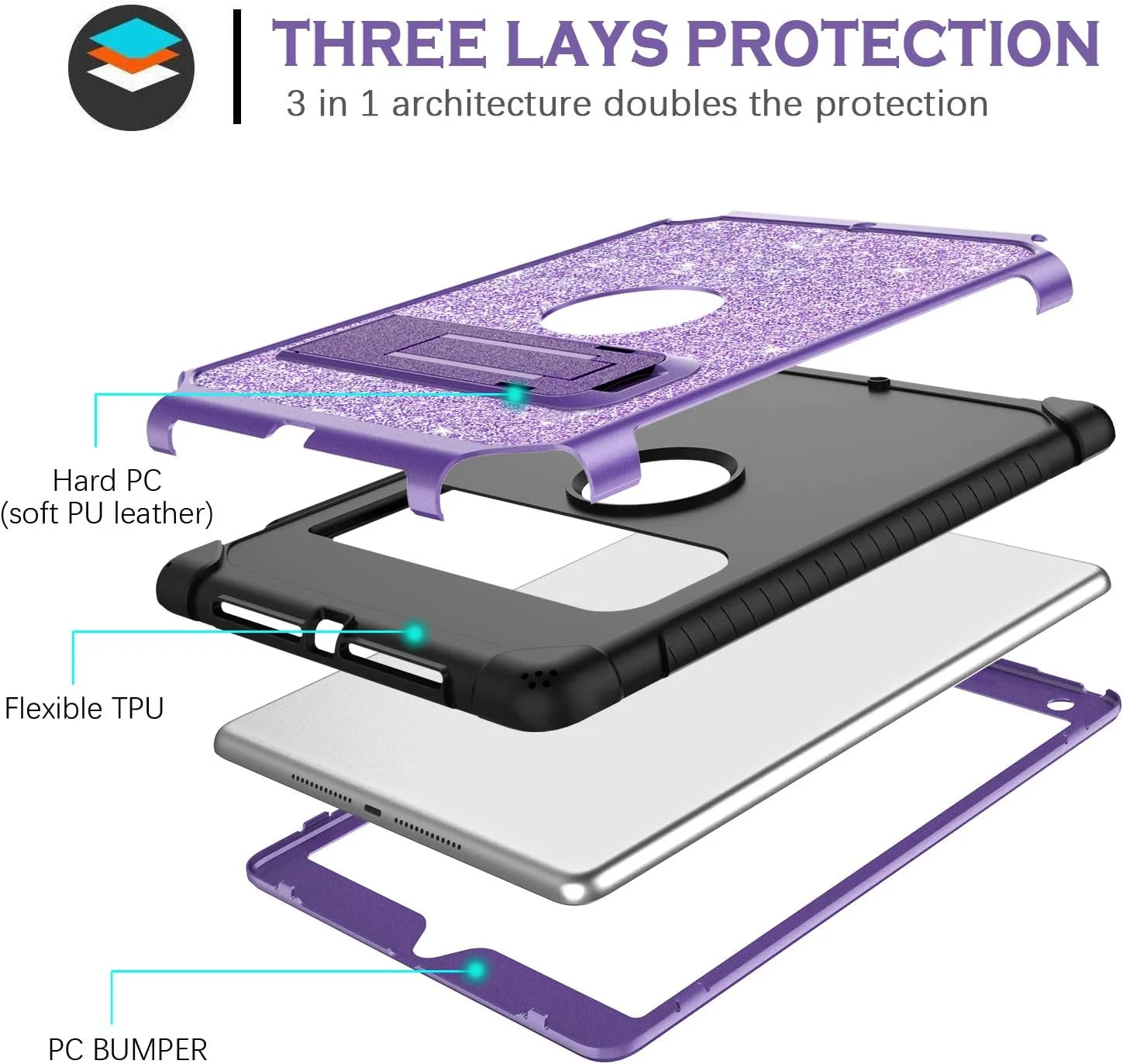 کیف محافظ تبلت YINLAI مناسب برای آیپد نسل 6 و 5، آیپد 9.7 اینچی 2018/2017، آیپد پرو 9.7، آیپد ایر 2، طرح اکلیلی زنانه، سه لایه، دارای استند و ضد ضربه مدل A1893/A1954/A1822/A1823، بنفش