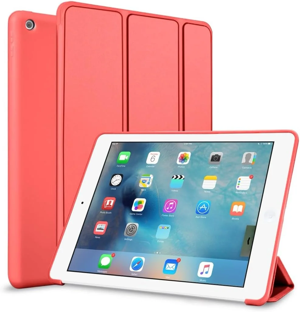 کیف تاشو سه لتی Vultic برای آیپد 2/3/4 (مدل های 2012/2011) [قدیمی ترین مدل ها]، پایه هوشمند مغناطیسی [خواب/بیدار شدن خودکار] کاور پشتی سیلیکونی نرم و باریک (قرمز)