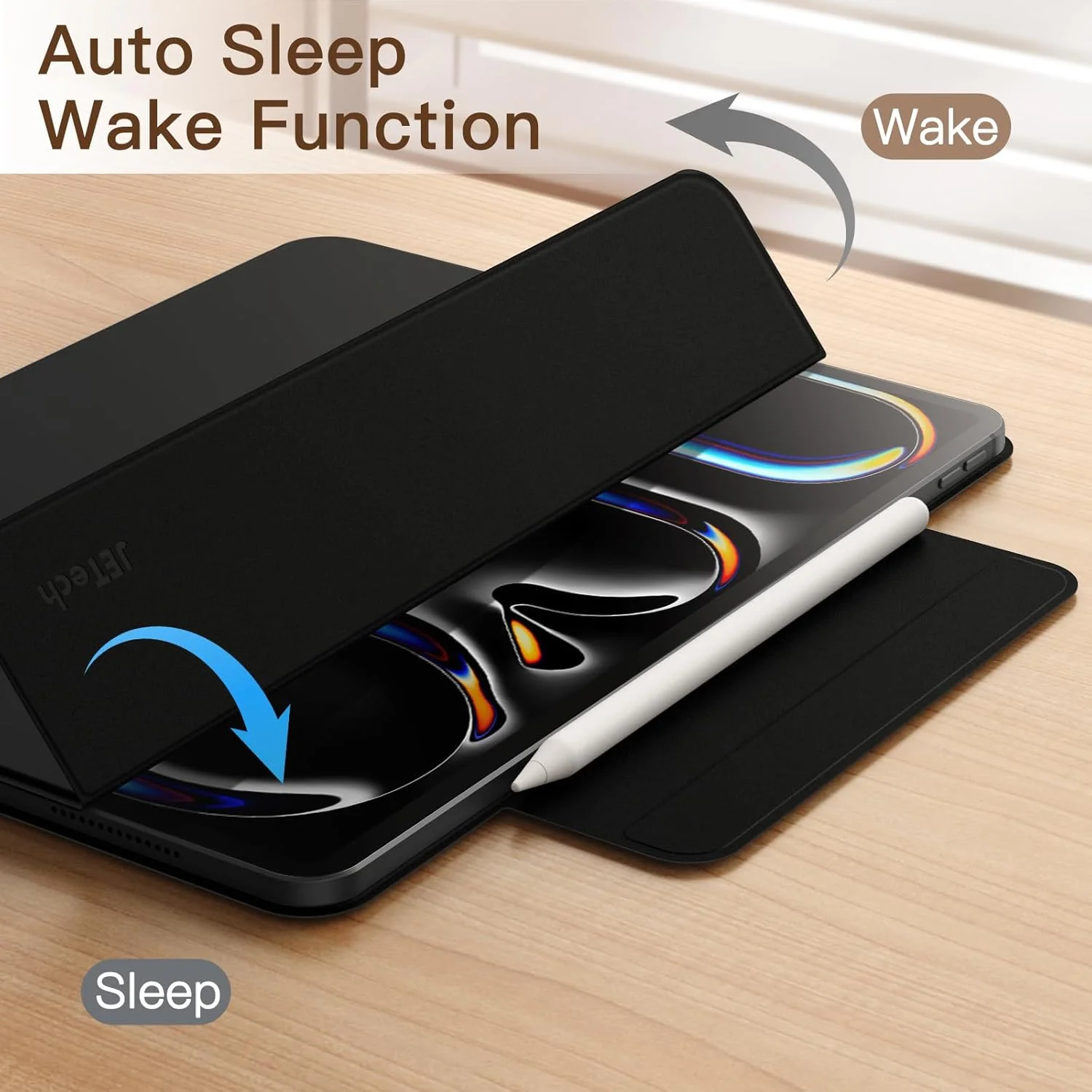 کیف آهنربایی JETech برای آیپد پرو ۱۳ اینچی M4 (۲۰۲۴)، پشتیبانی از Pencil Pro و Pencil (USB-C)، آهنربای قدرتمند، کاور تبلت سه تایی باریک با قابلیت بیدار/خواب خودکار (مشکی)