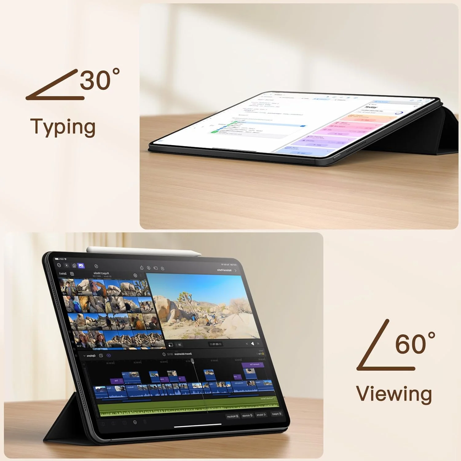 کیف آهنربایی JETech برای آیپد پرو ۱۳ اینچی M4 (۲۰۲۴)، پشتیبانی از Pencil Pro و Pencil (USB-C)، آهنربای قدرتمند، کاور تبلت سه تایی باریک با قابلیت بیدار/خواب خودکار (مشکی)