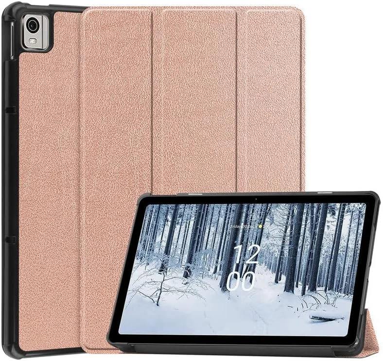 کاور تبلت نیکاکیو مناسب برای نوکیا T21 سایز 10.36 اینچ مدل 2022، کاور سه لایه تبلت نوکیا T21 مدل TA-1495 TA-1521 با استند تاشو و جای قلم، حالت خواب/بیدار خودکار، پشت TPU نرم، کاور محافظ سبک، طلایی