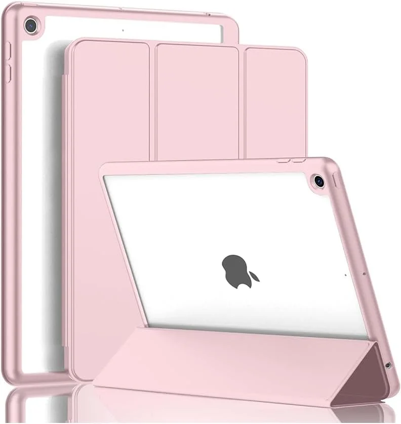 کاور باریک هیبریدی برای آیپد نسل 9/8/7 اینچ 10.2 اینچی با جای مداد، کاور محافظ سه لایه ضد ضربه با پشت TPU نرم و شفاف برای آیپد 10.2 اینچی، حالت خواب/بیدار خودکار صورتی