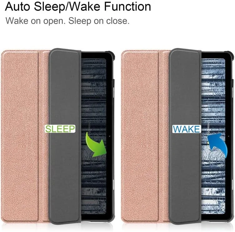 کاور تبلت نیکاکیو مناسب برای نوکیا T21 سایز 10.36 اینچ مدل 2022، کاور سه لایه تبلت نوکیا T21 مدل TA-1495 TA-1521 با استند تاشو و جای قلم، حالت خواب/بیدار خودکار، پشت TPU نرم، کاور محافظ سبک، طلایی
