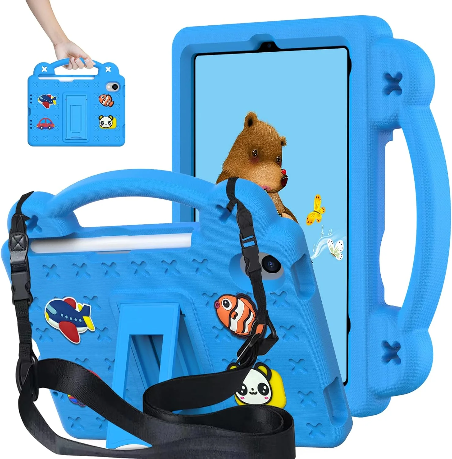 ansuobo iPad Mini 6 Case for Kids, EVA Drop-Proof Shockproof with Kickstand/Handle/Shoulder Strap Kids Friendly Protective Tablet Cover for iPad Mini 6th Gen 8.3 inch 2021 (Blue)