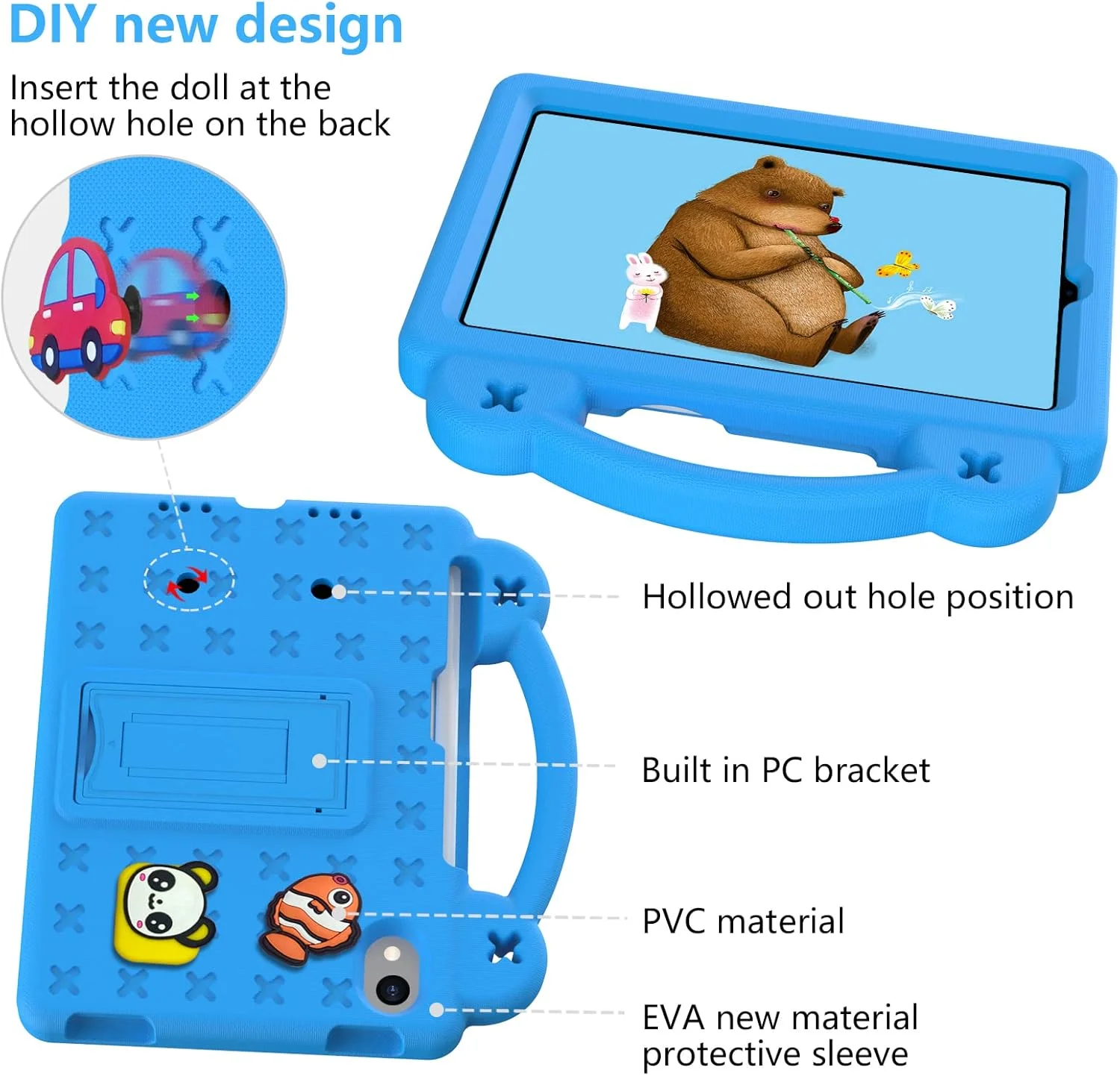 ansuobo iPad Mini 6 Case for Kids, EVA Drop-Proof Shockproof with Kickstand/Handle/Shoulder Strap Kids Friendly Protective Tablet Cover for iPad Mini 6th Gen 8.3 inch 2021 (Blue)