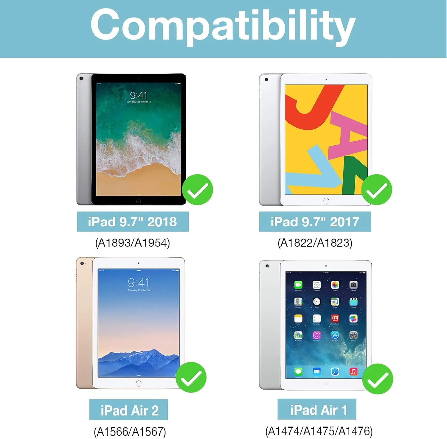 کاور محافظ تبلت پروکیس آیپد 9.7 اینچ (مدل های قدیمی 2018 و 2017) / آیپد ایر 2 / آیپد ایر، کاور هوشمند باریک و محافظ استند دار برای آیپد 9.7 اینچی نسل 5/6، مناسب برای آیپد ایر 2 / آیپد ایر - آبی فیروزه ای