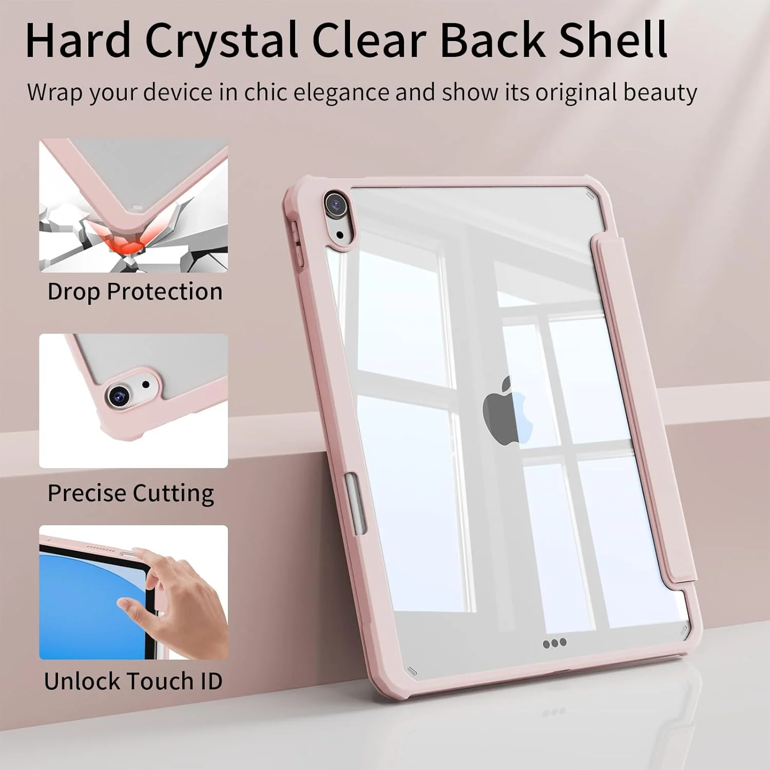 کاور GKABXY مناسب برای آیپد (A16) نسل 11ام / 10ام 2025/2022 10.9 اینچی با جای قلم، کاور سه تایی باریک و سبک آیپد 11 اینچی با قاب پشتی نیمه شفاف و مقاوم PC، صورتی