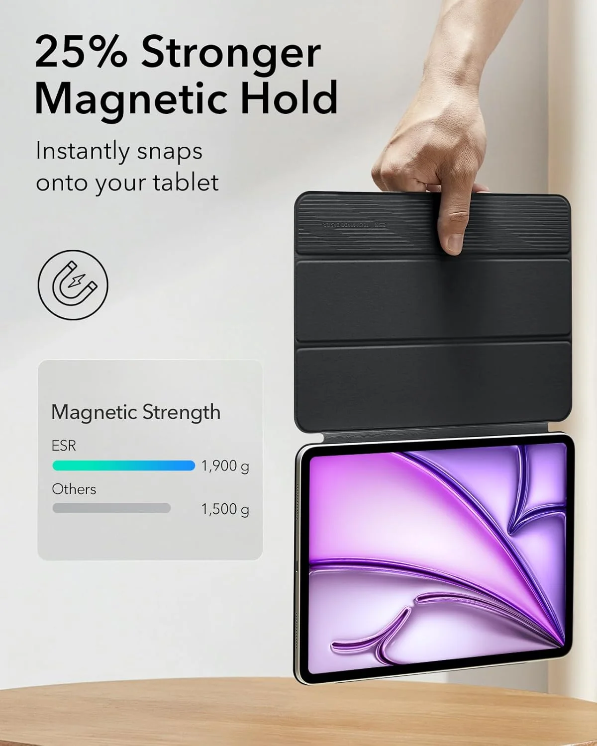 کاور آهنربایی ESR برای آیپد ایر ۱۳ اینچ M3/M2 (2025/2024)، آیپد پرو ۱۲.۹ (2022/2021)، اتصال مغناطیسی قوی، کاور سه لایه تاشو باریک، پشتیبانی از Pencil Pro و Pencil (USB-C)، سری Rebound، مشکی