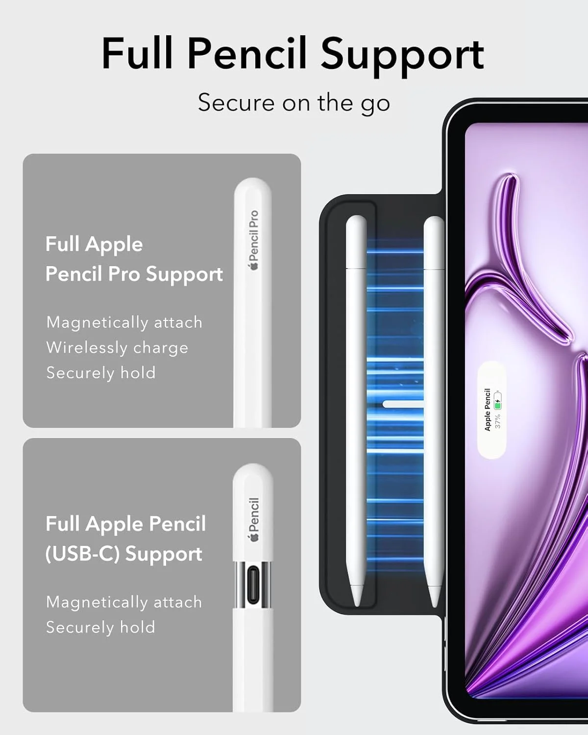 کاور آهنربایی ESR برای آیپد ایر ۱۳ اینچ M3/M2 (2025/2024)، آیپد پرو ۱۲.۹ (2022/2021)، اتصال مغناطیسی قوی، کاور سه لایه تاشو باریک، پشتیبانی از Pencil Pro و Pencil (USB-C)، سری Rebound، مشکی