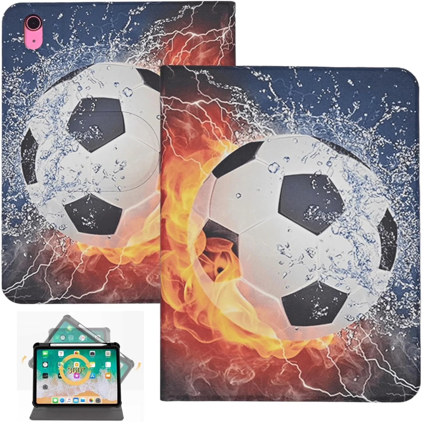 کیف چرخشی آیپد (A16) نسل 11/10 اینچ 10.9 اینچی 2025/2022، روکش پشتی TPU نرم، مقاوم در برابر ضربه، دارای جای مدادی داخلی، استند قابل تنظیم با قابلیت بیدار/خواب خودکار، طرح توپ فوتبال کیف چرخشی آیپد (A16) نسل 11/10 اینچ 10.9 اینچی 2025/2022، روکش پشتی TPU نرم، مقاوم در برابر ضربه، دارای جای مدادی داخلی، استند قابل تنظیم با قابلیت بیدار/خواب خودکار، طرح توپ فوتبال