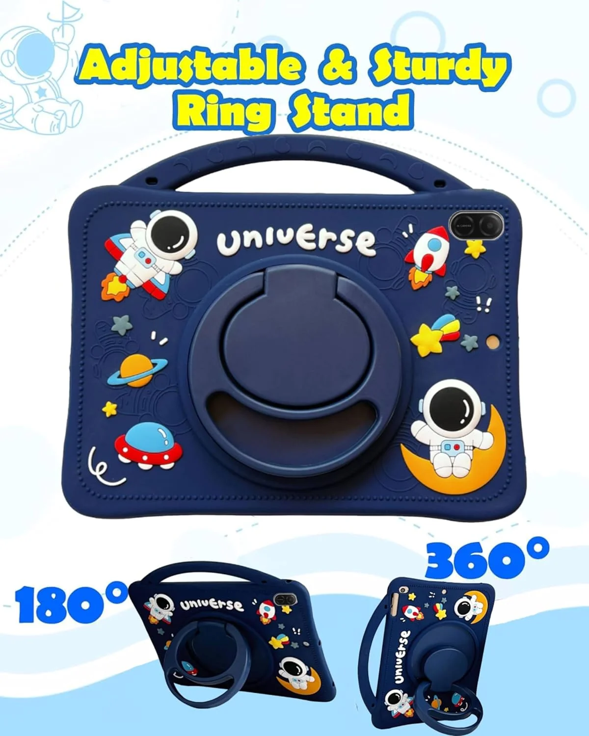 کیف محافظ کودکانه Vurtboly سازگار با Honor Pad X8a/X9 11 اینچ 2024، کاور تبلت کودکانه فضانورد رباتی بامزه با جای مداد، ضد ضربه، سبک وزن، دارای دسته و پایه و بند شانه