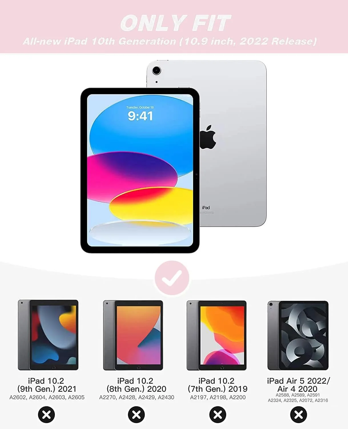 کاور جدید آیپد نسل 10 ZryXal سایز 10.9 اینچ 2022 به همراه جای قلم، کاور هوشمند آیپد با پشت TPU نرم [پشتیبانی از حالت بیدارباش/خواب خودکار] (صورتی)