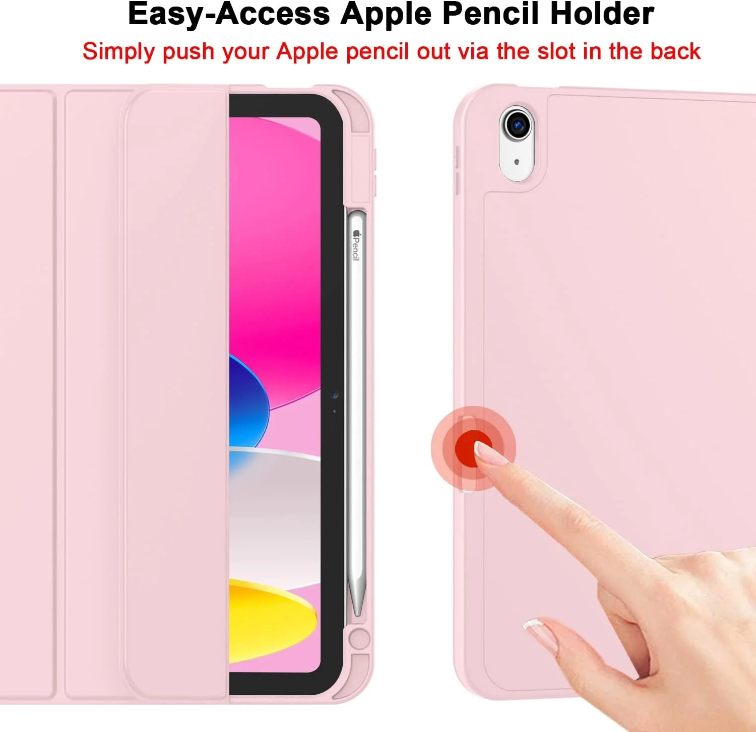 کاور جدید آیپد نسل 10 ZryXal سایز 10.9 اینچ 2022 به همراه جای قلم، کاور هوشمند آیپد با پشت TPU نرم [پشتیبانی از حالت بیدارباش/خواب خودکار] (صورتی)