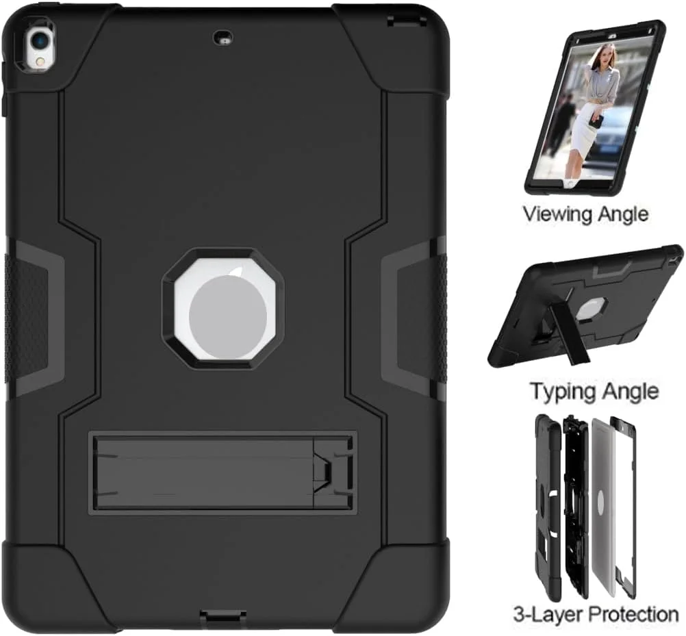 کاور ضد ضربه ZORSOME مناسب برای آیپد 2/3/4، کاور پشتی مقاوم و تمام بدنه با استند برای تبلت اپل آیپد 4، آیپد 3 و آیپد 2، مشکی