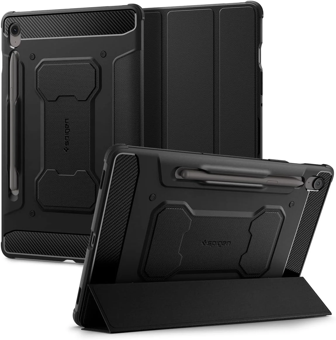 کاور محافظ تبلت سامسونگ گلکسی تب اس 10 اف ای پلاس مدل Rugged Armor Pro از Spigen (سال 2025) به همراه جای قلم S Pen [تب اس 10 اف ای پلاس] - مشکی