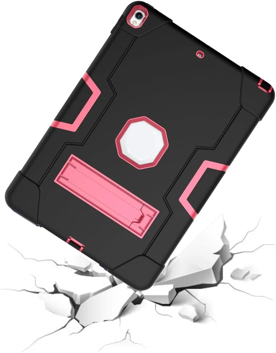 کاور ضد ضربه مناسب آیپد 2/3/4، کاور پشتی محکم و بادوام با استند برای آیپد 4 اپل، آیپد 3 و آیپد 2، مشکی + قرمز رز