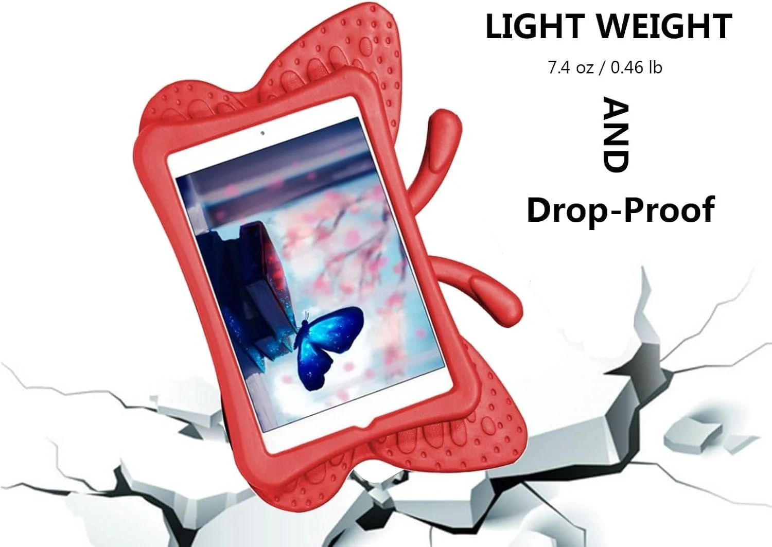 کاور آیپد مینی کودکانه SmartGrist طرح پروانه با پایه تاشو، سبک و مقاوم در برابر ضربه، فوم EVA محافظ تبلت برای اپل آیپد مینی 1/2/3/4 - قرمز