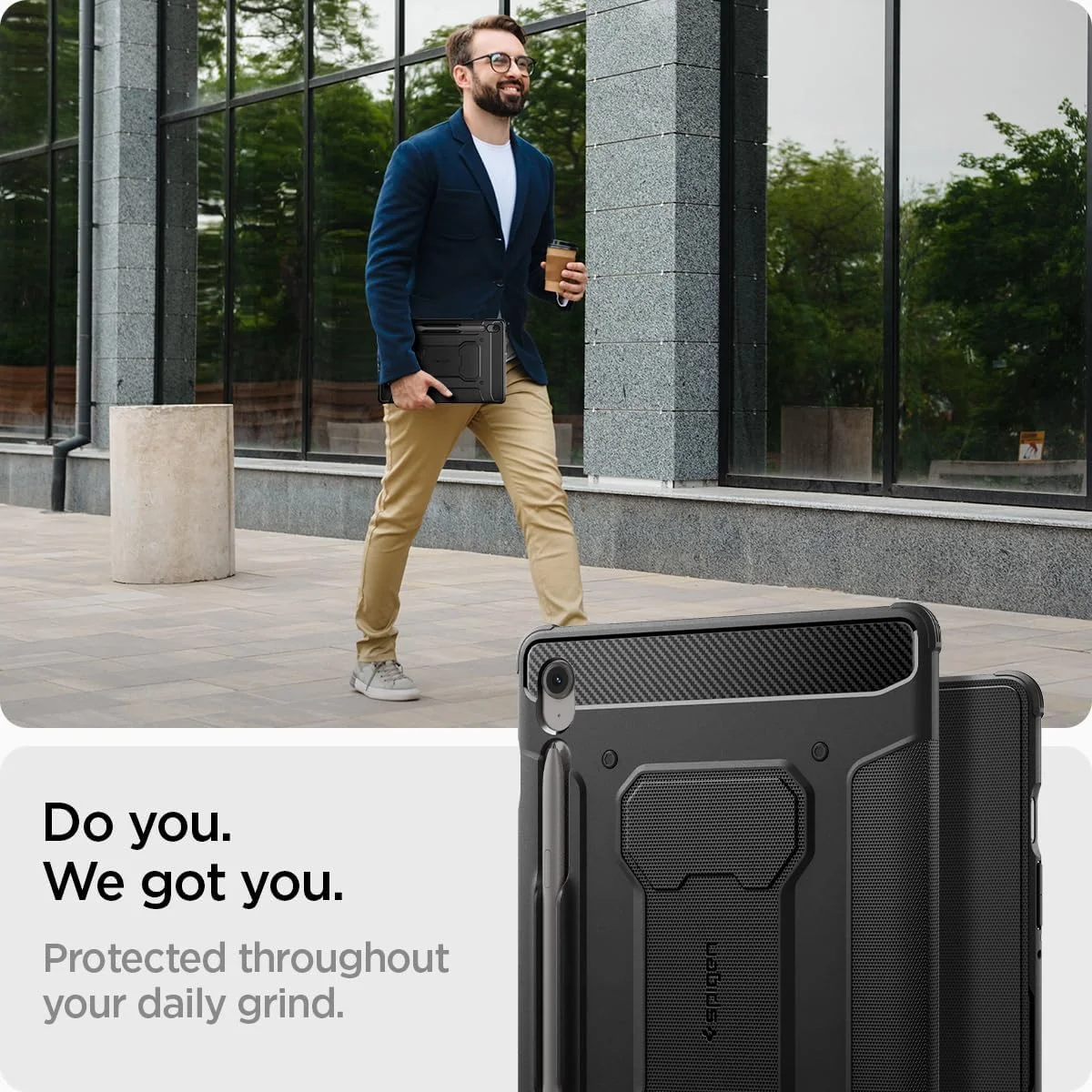 کاور محافظ تبلت سامسونگ گلکسی تب اس 10 اف ای پلاس مدل Rugged Armor Pro از Spigen (سال 2025) به همراه جای قلم S Pen [تب اس 10 اف ای پلاس] - مشکی