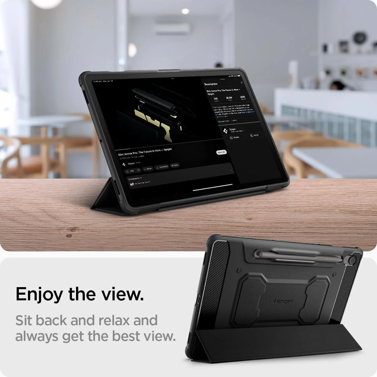 کاور محافظ تبلت سامسونگ گلکسی تب اس 10 اف ای پلاس مدل Rugged Armor Pro از Spigen (سال 2025) به همراه جای قلم S Pen [تب اس 10 اف ای پلاس] - مشکی
