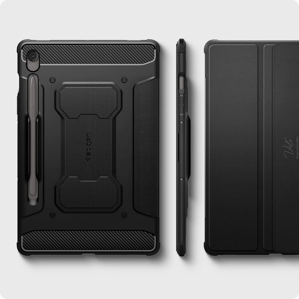کاور محافظ تبلت سامسونگ گلکسی تب اس 10 اف ای پلاس مدل Rugged Armor Pro از Spigen (سال 2025) به همراه جای قلم S Pen [تب اس 10 اف ای پلاس] - مشکی