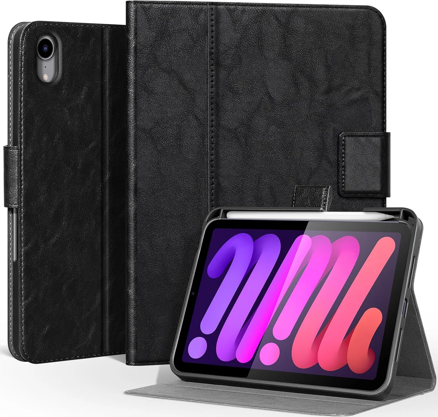 کیف چرمی اصل CPNVWA برای آیپد مینی نسل 7 A17 Pro سال 2024، آیپد مینی نسل 6 اینچ 8.3 سال 2021، کیف کلاسوری چرمی ممتاز با نگهدارنده مداد، بست مغناطیسی، کاور هوشمند با قابلیت بیدار/خواب خودکار، مشکی