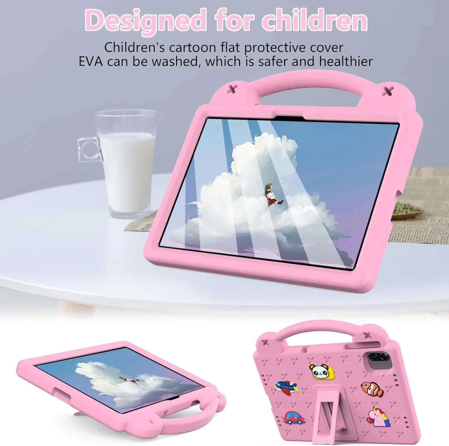 کیف محافظ کودکانه Vurtboly سازگار با Huawei MatePad SE 11" 2024، کاور محافظ کامل بدنه بامزه با پایه دسته، سبک و مقاوم در برابر ضربه با بند شانه و پایه برای Huawei MatePad SE 11" (صورتی)