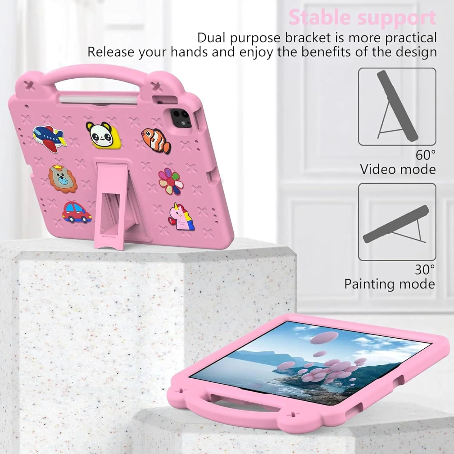 کیف محافظ کودکانه Vurtboly سازگار با Huawei MatePad SE 11" 2024، کاور محافظ کامل بدنه بامزه با پایه دسته، سبک و مقاوم در برابر ضربه با بند شانه و پایه برای Huawei MatePad SE 11" (صورتی)