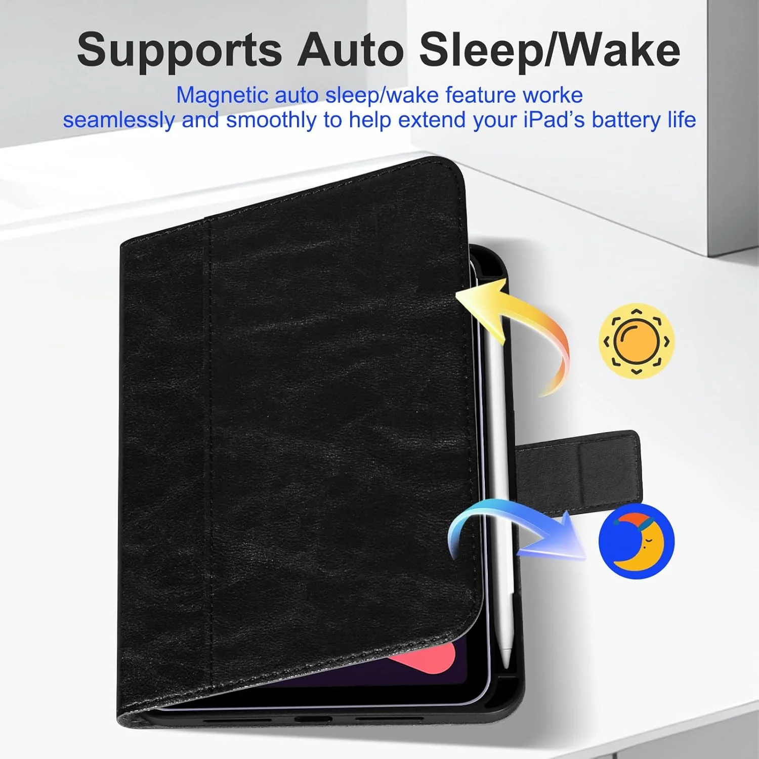 کیف چرمی اصل CPNVWA برای آیپد مینی نسل 7 A17 Pro سال 2024، آیپد مینی نسل 6 اینچ 8.3 سال 2021، کیف کلاسوری چرمی ممتاز با نگهدارنده مداد، بست مغناطیسی، کاور هوشمند با قابلیت بیدار/خواب خودکار، مشکی