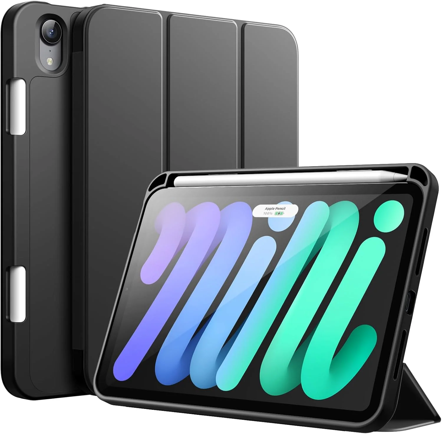 کاور JETech برای آیپد مینی (A17 Pro، مدل 2024، نسل 7) / مینی 6 (مدل 2021، نسل 6)، کاور باریک تبلت با پشت TPU نرم، قابلیت بیدار شدن/به خواب رفتن خودکار (مشکی)