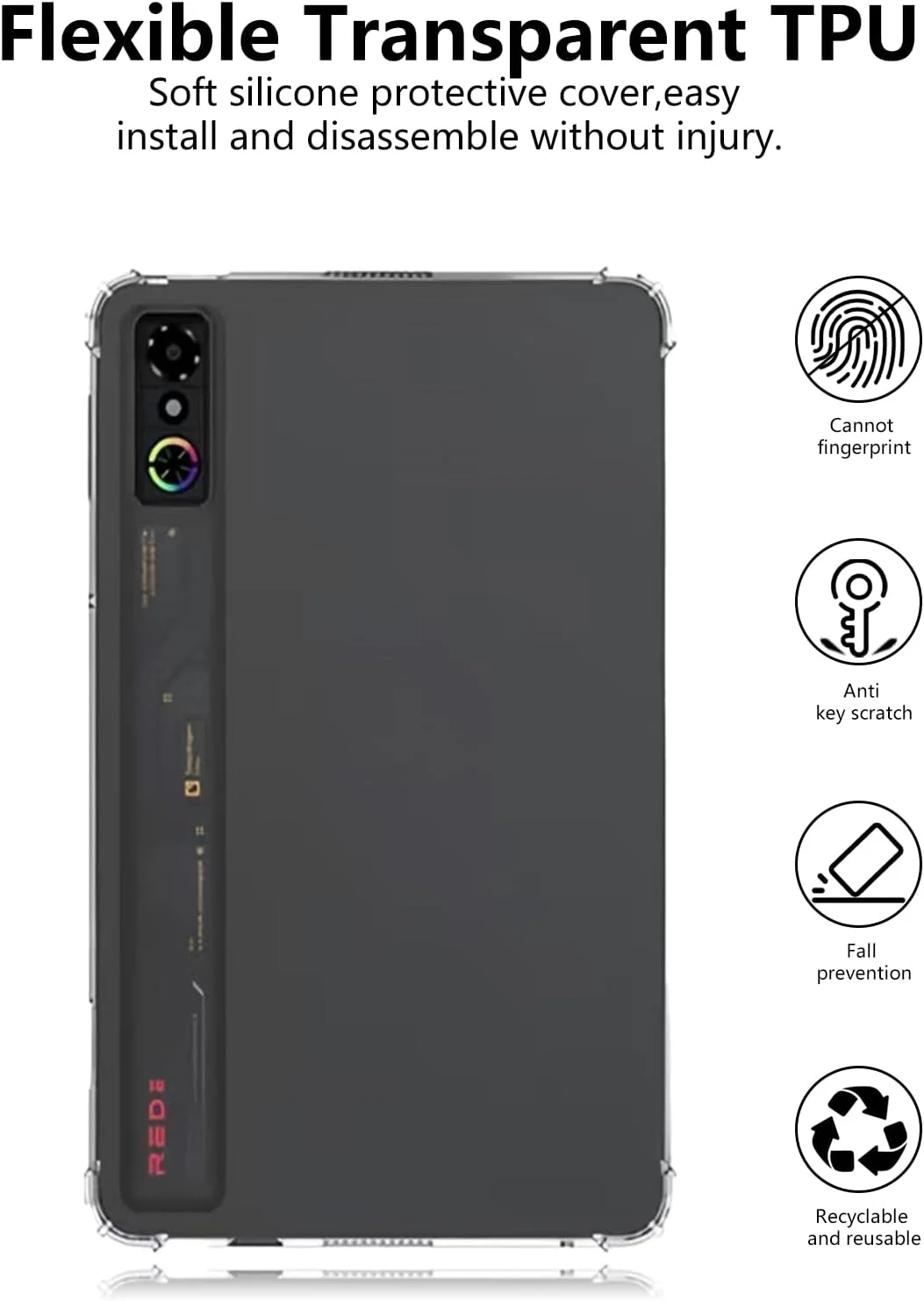 کاور شفاف برای تبلت گیمینگ REDMAGIC Astra 2025 با صفحه نمایش 9.06 اینچی، کاور محافظ TPU باریک و سبک Toergy، انعطاف پذیر، نرم، ضد خش، ضد آب، شفاف