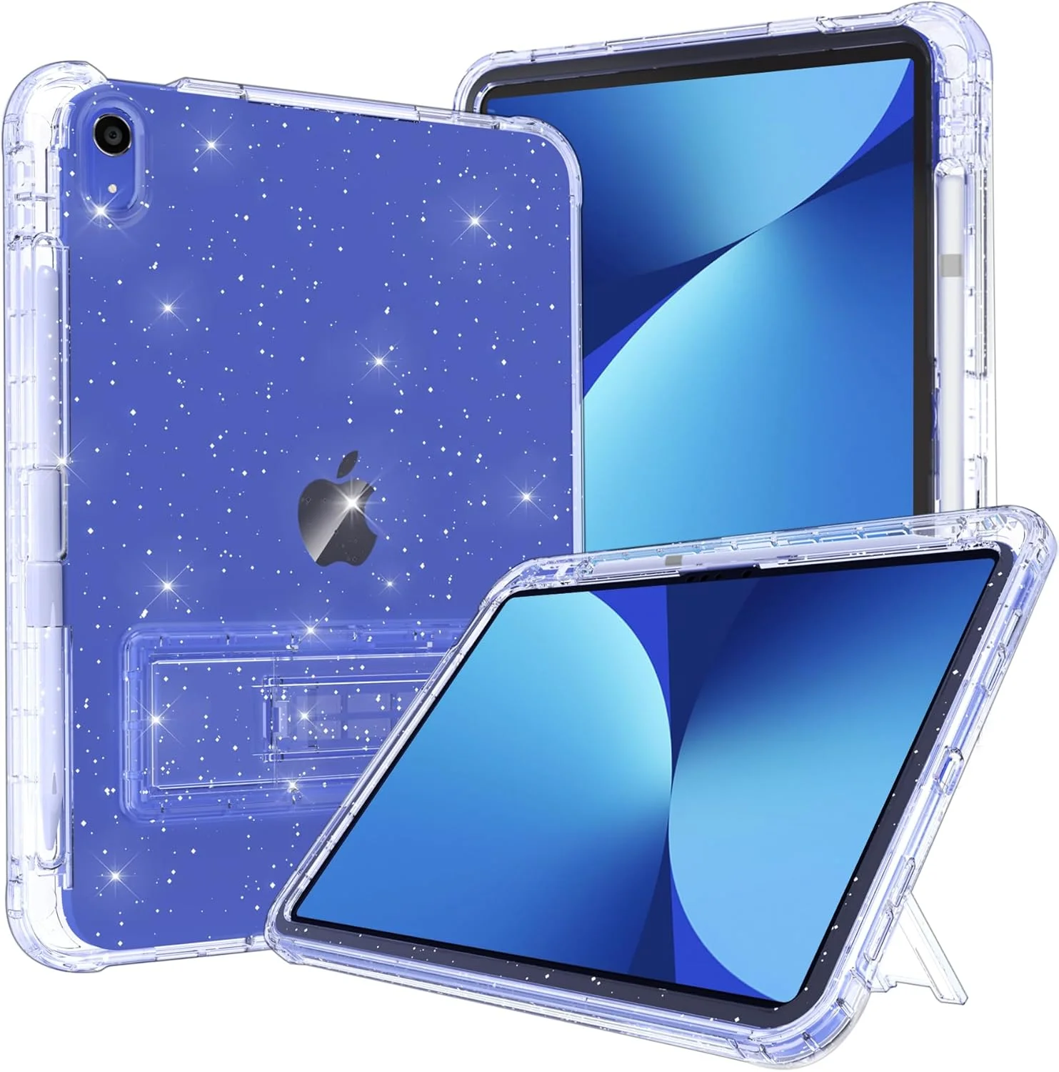 کاور آیپد نسل 10 رنتایس به همراه محافظ صفحه نمایش، جای قلم و پایه نگهدارنده - باریک، براق و ضربه گیر مناسب بانوان و دختران، اکلیلی شفاف