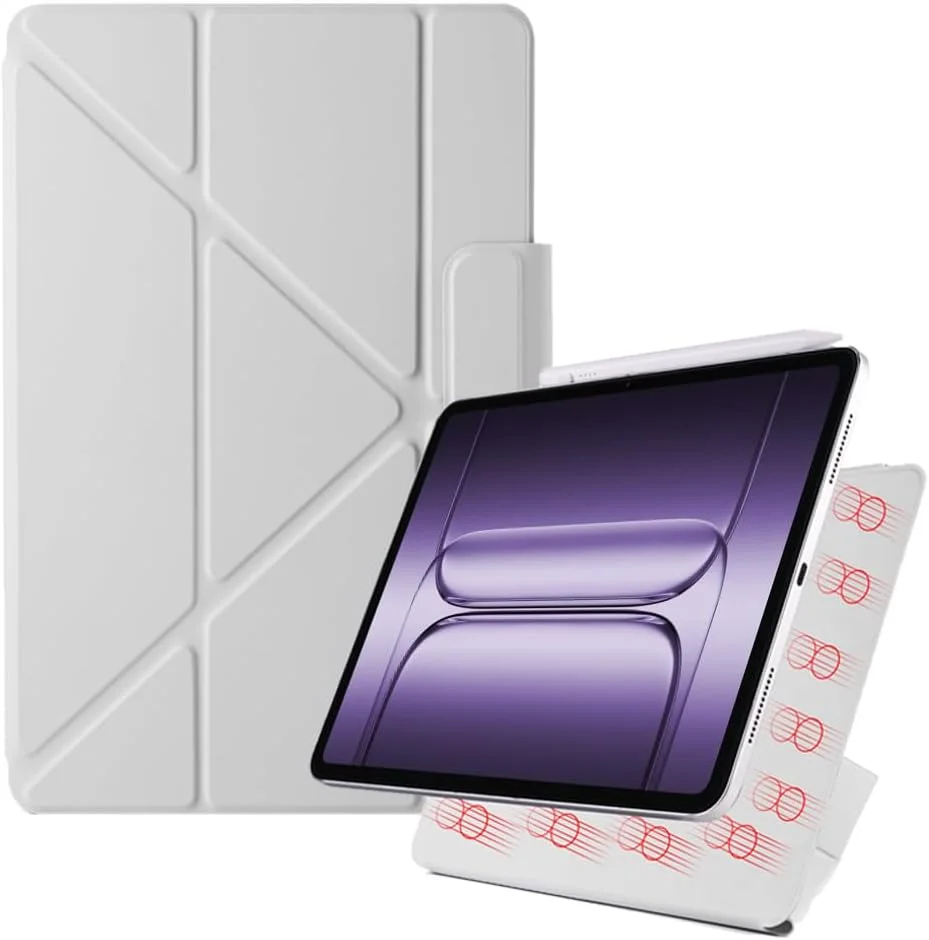 کیف تبلت مغناطیسی جداشدنی برای OnePlus Pad 3 سایز ۱۳.۲ اینچ ۲۰۲۵، پایه تاشو افقی/عمودی، بست مغناطیسی، باریک (خاکستری)