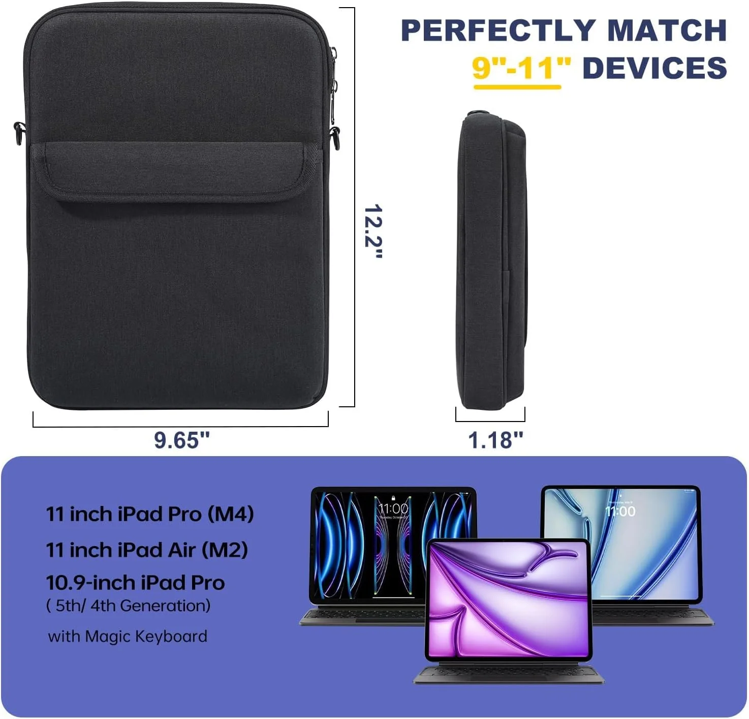 کیف آستین دار حمل آیپد ایر 11 اینچی Azonee برای آیپد پرو 11 M4 و ایر M2 M3 مدل 2024، برای آیپد (A16) 11 اینچی، برای آمازون فایر مکس 11/ HD 10، برای کیف گلکسی تب A9+ 11 اینچی با بند شانه