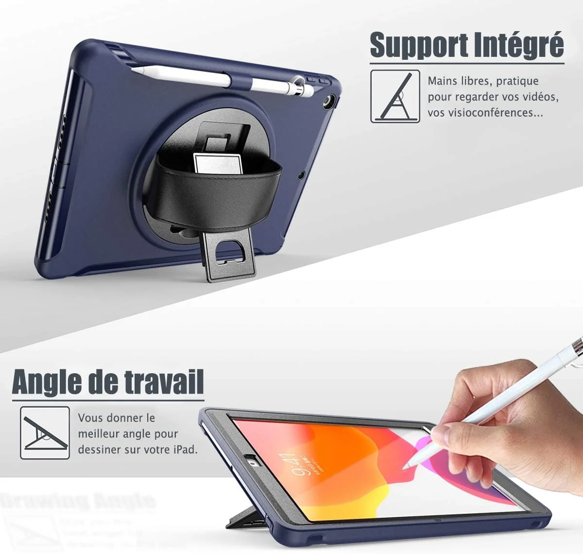 لوازم جانبی قاب تبلت Karylax برای Apple iPad Pro 10.5 2019 [ضد ضربه] محافظ صفحه نمایش داخلی، جلو و عقب با عملکرد استند (آبی تیره)