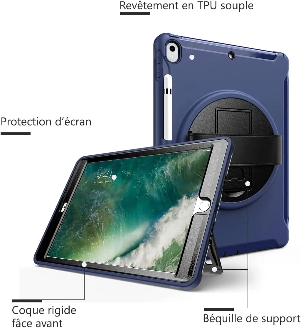 لوازم جانبی قاب تبلت Karylax برای Apple iPad Pro 10.5 2019 [ضد ضربه] محافظ صفحه نمایش داخلی، جلو و عقب با عملکرد استند (آبی تیره)