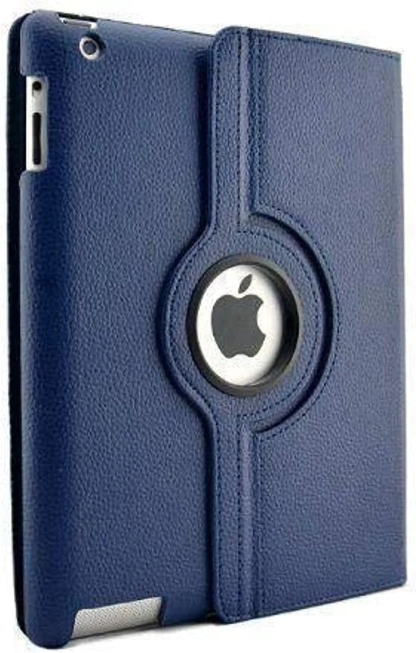 کیف چرخشی 360 درجه Worldtronics برای آیپد 2/3/4 – کاور هوشمند محافظ چرمی PU با نمایش لوگوی اپل، حالت خواب/بیدار خودکار، زوایای دید چندگانه، کیف باریک ضد ضربه – آبی سرمه ای