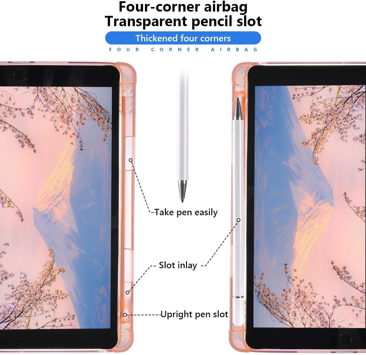 کاور آیپد مینی 7 (A17 Pro) 2024 / آیپد مینی 6 2021 با طرح گل لاله صورتی، دارای جای قلم، قابلیت بیدار شدن/به خواب رفتن خودکار، استند تاشو، پشت TPU نرم و چرم صورتی مناسب دختران و کودکان