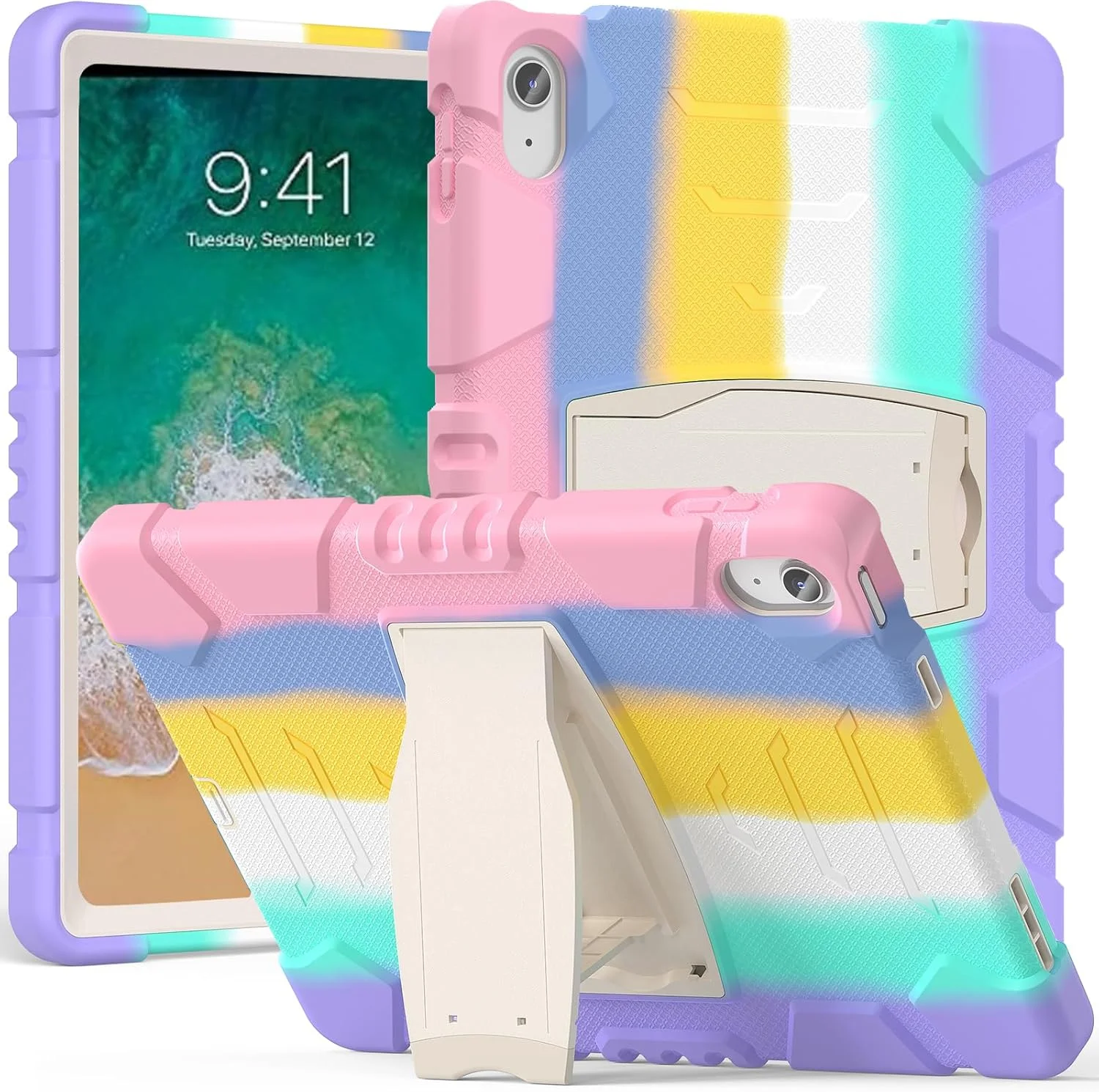 کاور هریز آیپد ایر 2، کاور آیپد نسل 6/5، کاور آیپد 9.7 اینچ 2018/2017، کاور آیپد پرو 9.7 اینچ، کاور تبلت دخترانه، زنانه، پسرانه و مردانه محافظ ضد ضربه شب تاب 3 در 1 با پایه