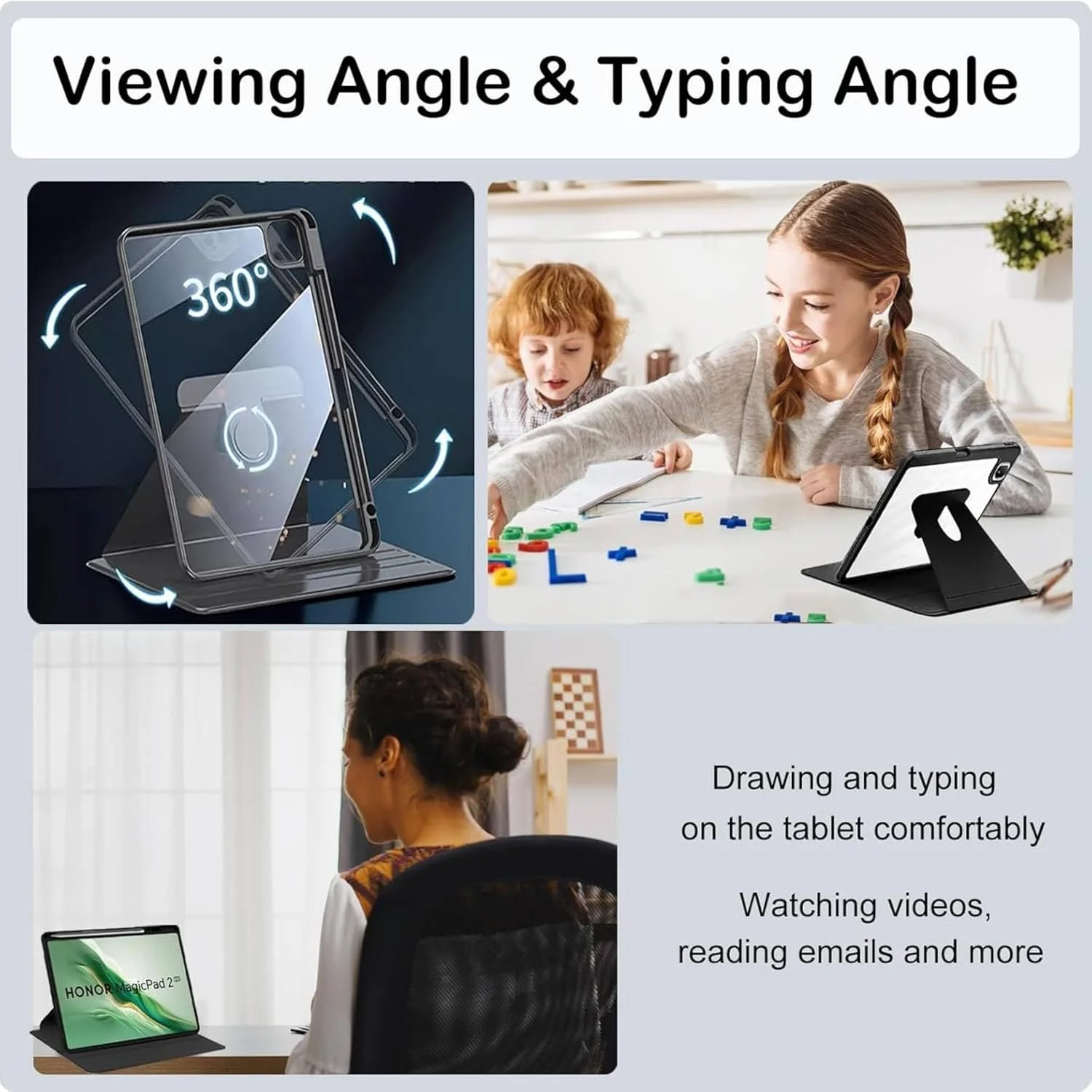 Vurtboly Hybrid Case Compatible with Honor Magic Pad 2 12.3inch 2024 Cover, Clear Acrylic Multi-Angle Hard PC Case with Pen Holder Protective Stand Cover for Honor Magic Pad 2 12.3" 2024