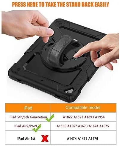کاور هریز آیپد ایر 2، کاور آیپد نسل 6/5، کاور آیپد 9.7 اینچ 2018/2017، کاور آیپد پرو 9.7 اینچ، کاور تبلت دخترانه، زنانه، پسرانه و مردانه محافظ ضد ضربه شب تاب 3 در 1 با پایه